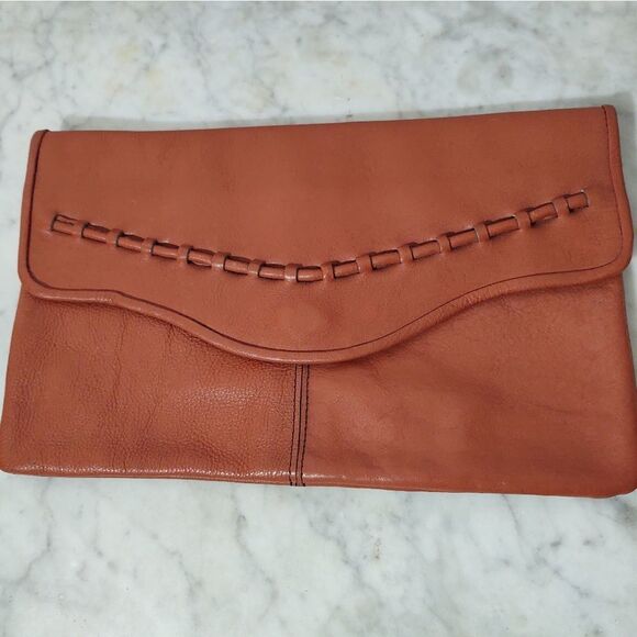BEAUTIFUL VTG GENUINE LEATHER LARGE BROWN ENVELOPE CLUTCH PURSE MADE IN BRAZIL - Picture 1 of 8